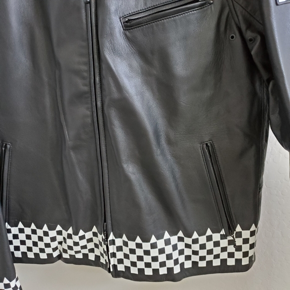 NWT Leather Ovadia & Sons Checker Print Biker Jacket - Picture 11 of 16
